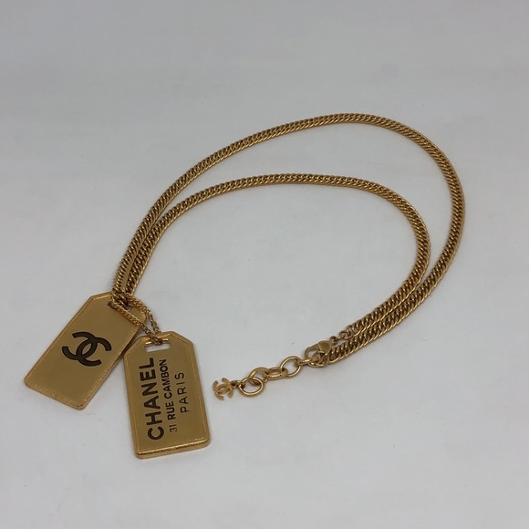 Chanel Gold Dog Tag Necklace 